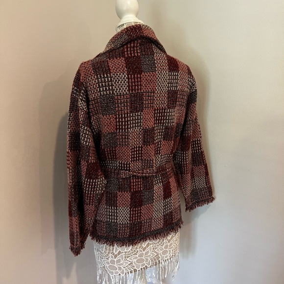 Zara Purple Pink Plaid Oversized Knit Fringe Overshirt Jacket and Skirt Set - Picture 8 of 11